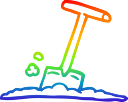rainbow gradient line drawing cartoon shovel in dirt png