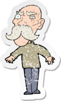 retro distressed sticker of a cartoon angry old man png