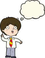 cartoon schoolboy answering question with thought bubble png