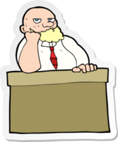 sticker of a cartoon bored man at desk png