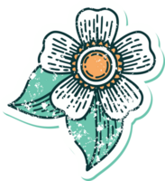 verontrust sticker tatoeëren stijl icoon van een bloem png