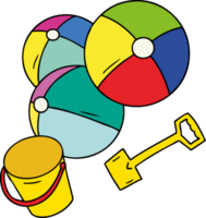 cartoon doodle beach balls with a bucket and spade png