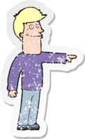 retro distressed sticker of a cartoon man pointing png