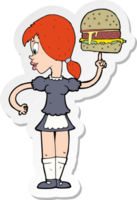 autocollant d'une serveuse de bande dessinée servant un hamburger png