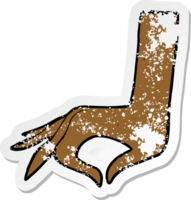 retro distressed sticker of a cartoon hand symbol png