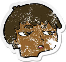 retro distressed sticker of a cartoon annoyed boy png