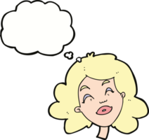 cartoon happy female face with thought bubble png