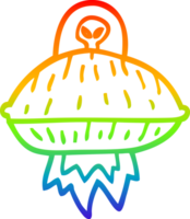 rainbow gradient line drawing cartoon alien spaceship png