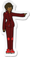 pegatina de una caricatura de mujer con chaqueta de cuero señalando png
