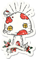 grunge sticker of tattoo style toadstool house png