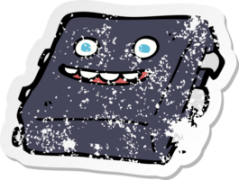 retro distressed sticker of a cartoon computer chip png