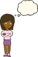 cartoon friendly girl rolling eyes with thought bubble png