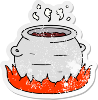 distressed sticker cartoon doodle of a pot of stew png