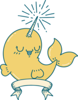 banner with tattoo style happy narwhal png