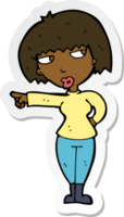 sticker of a cartoon annoyed woman pointing png