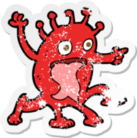 retro distressed sticker of a cartoon weird little alien png