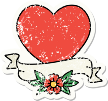 traditional distressed sticker tattoo of a heart and banner png