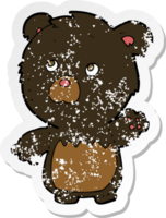 autocollant rétro en détresse d'un ours en peluche noir de dessin animé png