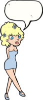 dessin animé femme posant en robe avec bulle de dialogue png