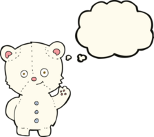 cartoon waving polar bear cub with thought bubble png