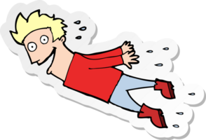 sticker of a cartoon drenched man flying png