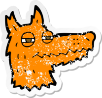 retro distressed sticker of a cartoon smug fox face png