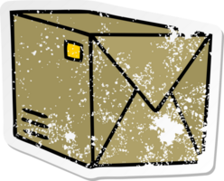 distressed sticker of a quirky hand drawn cartoon parcel png