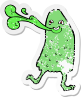 retro distressed sticker of a cartoon funny slime monster png