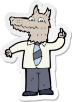 sticker of a cartoon business wolf with idea png