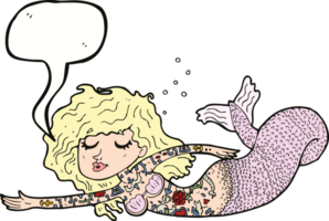 cartoon mermaid covered in tattoos with speech bubble png