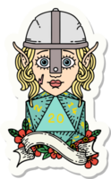 elf fighter character with natural twenty dice roll sticker png