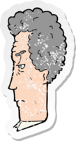 retro distressed sticker of a cartoon grey haired man png