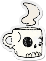 distressed sticker cartoon doodle of a skull mug png