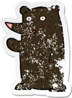 pegatina retro angustiada de un oso negro agitando dibujos animados png