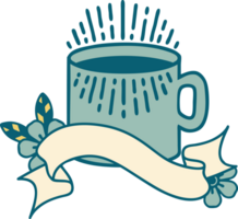 tattoo with banner of cup of coffee png