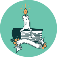 icon of tattoo style candle melting on book png