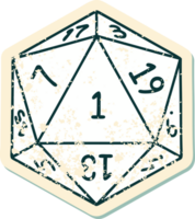 ilustração de rolagem de dados natural de 1 d20 png