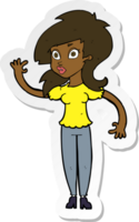 sticker of a cartoon pretty woman waving png