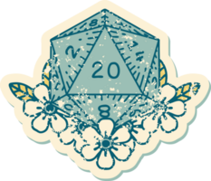 distressed sticker tattoo style icon of a d20 png