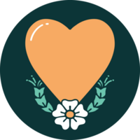 tattoo style icon of a heart and flower png