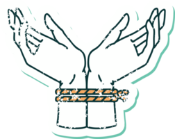 distressed sticker tattoo style icon of a pair of tied hands png