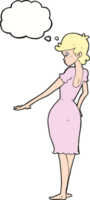 cartoon pretty woman looking at nails with thought bubble png