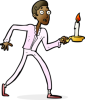 hombre asustado de dibujos animados caminando con candelabro png