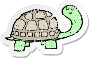 retro distressed sticker of a cartoon happy tortoise png