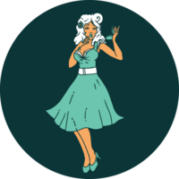 tattoo style icon of a pinup surprised girl png