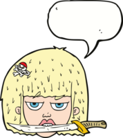 cartoon woman holding knife between teeth with speech bubble png