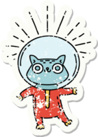 grunge sticker of tattoo style cat in astronaut suit png