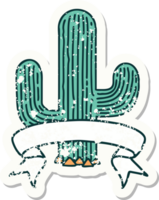 grunge sticker met banier van een cactus png