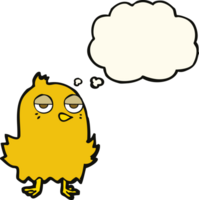 cartone animato annoiato uccello con pensato bolla png
