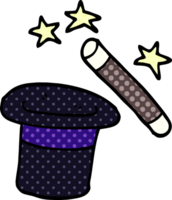 chapeau et baguette de magiciens doodle dessin animé png